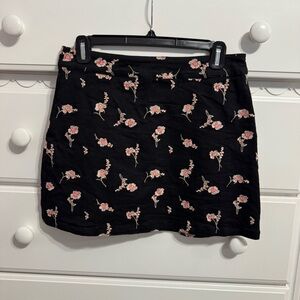 Blue Rain Black Mini Skirt with Pink Floral Design